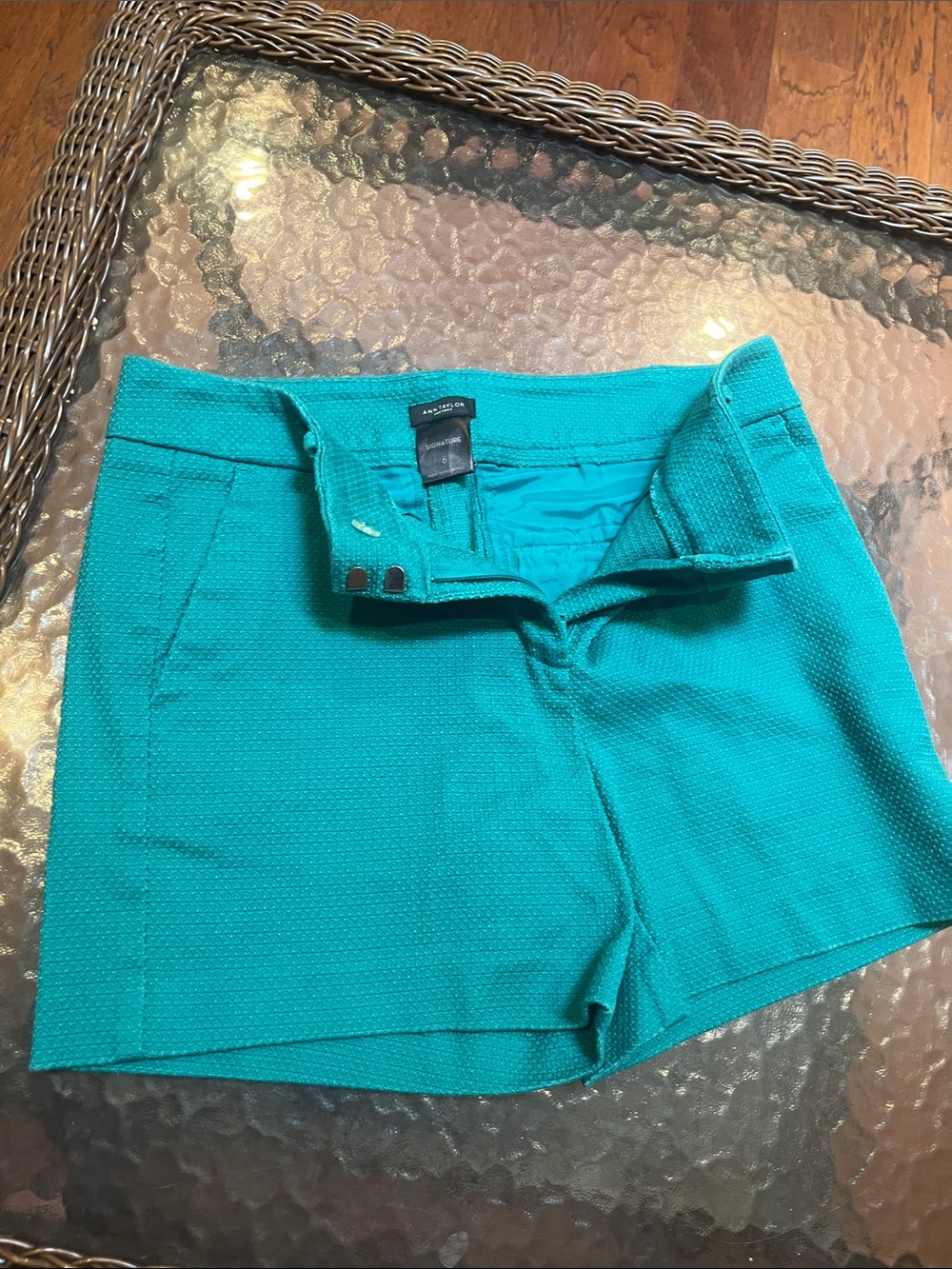 Ann Taylor Factory Teal High-Waist Textured Shorts